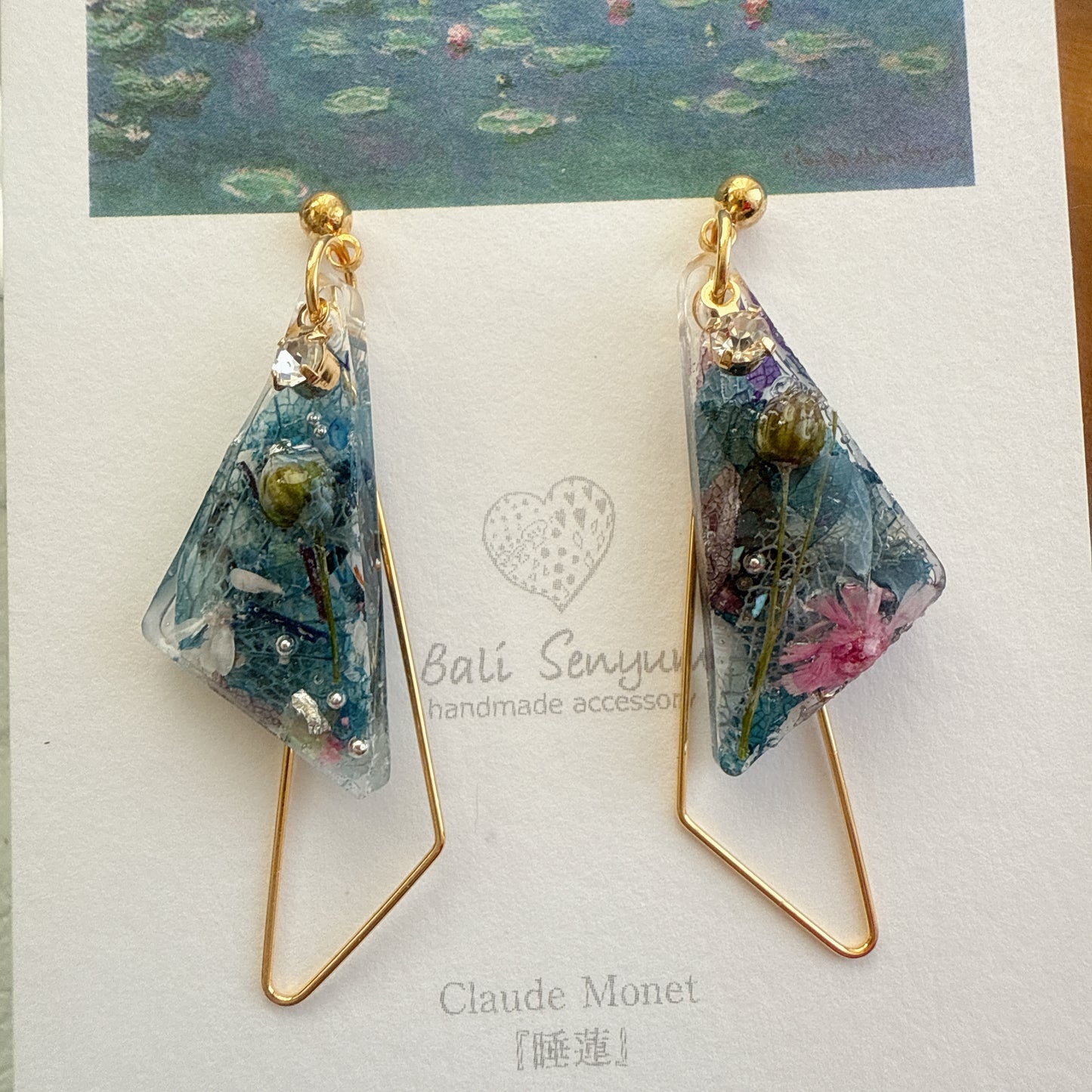 Claude Monet Water Lilies Inspired Triangular Floral Earrings - No.32