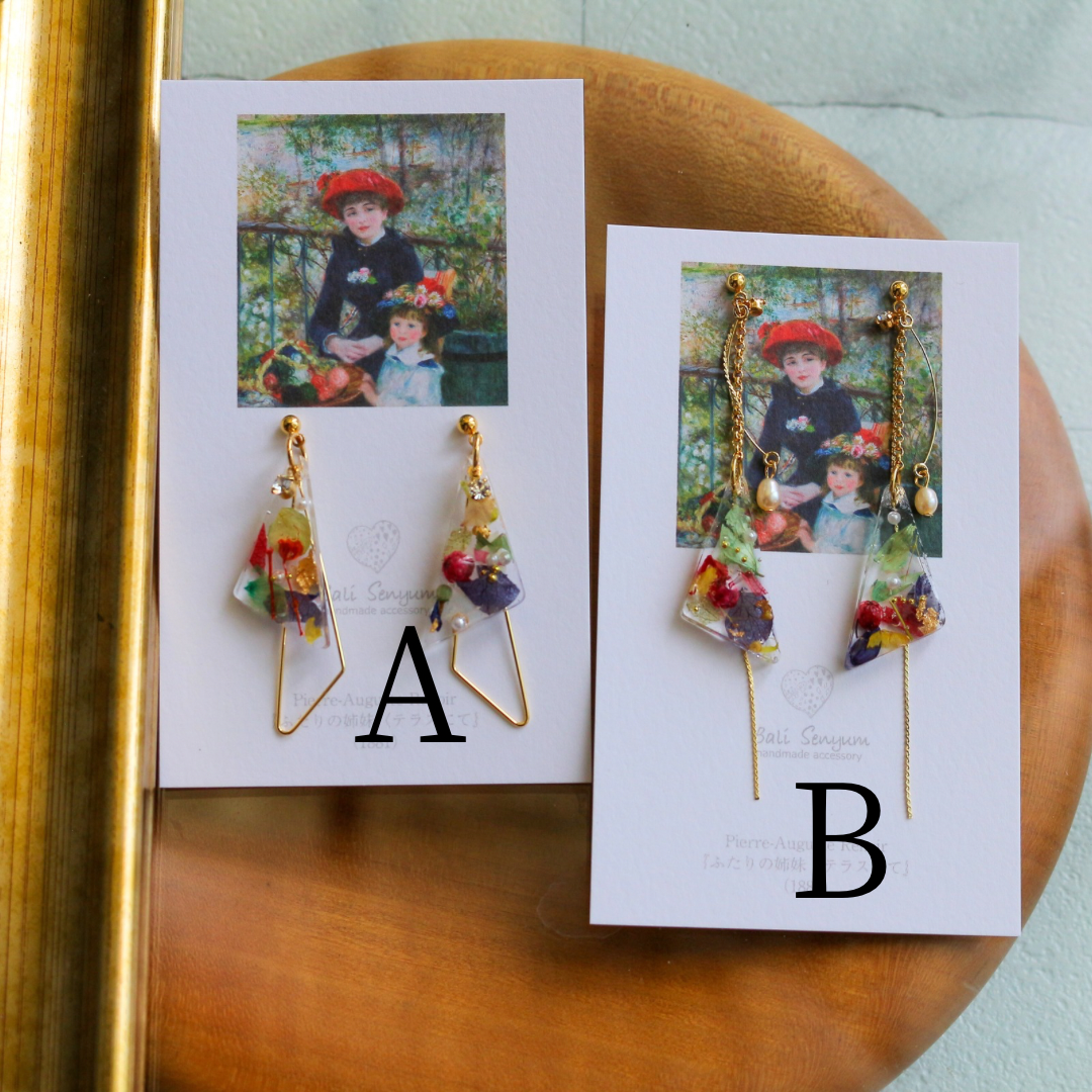 Renoir Inspired Triangular Floral Earrings-ふたりの姉妹