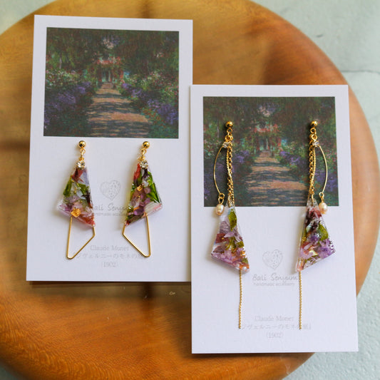 Claude Monet The Artist's Garden at Giverny Inspired Triangular Floral Earrings-ジヴェルニーの庭