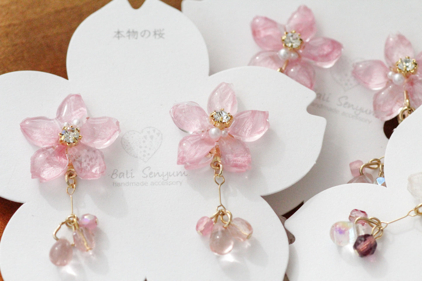 Someiyoshino Sakura Earrings with Petal and Bead Bouquet No.2 #S012