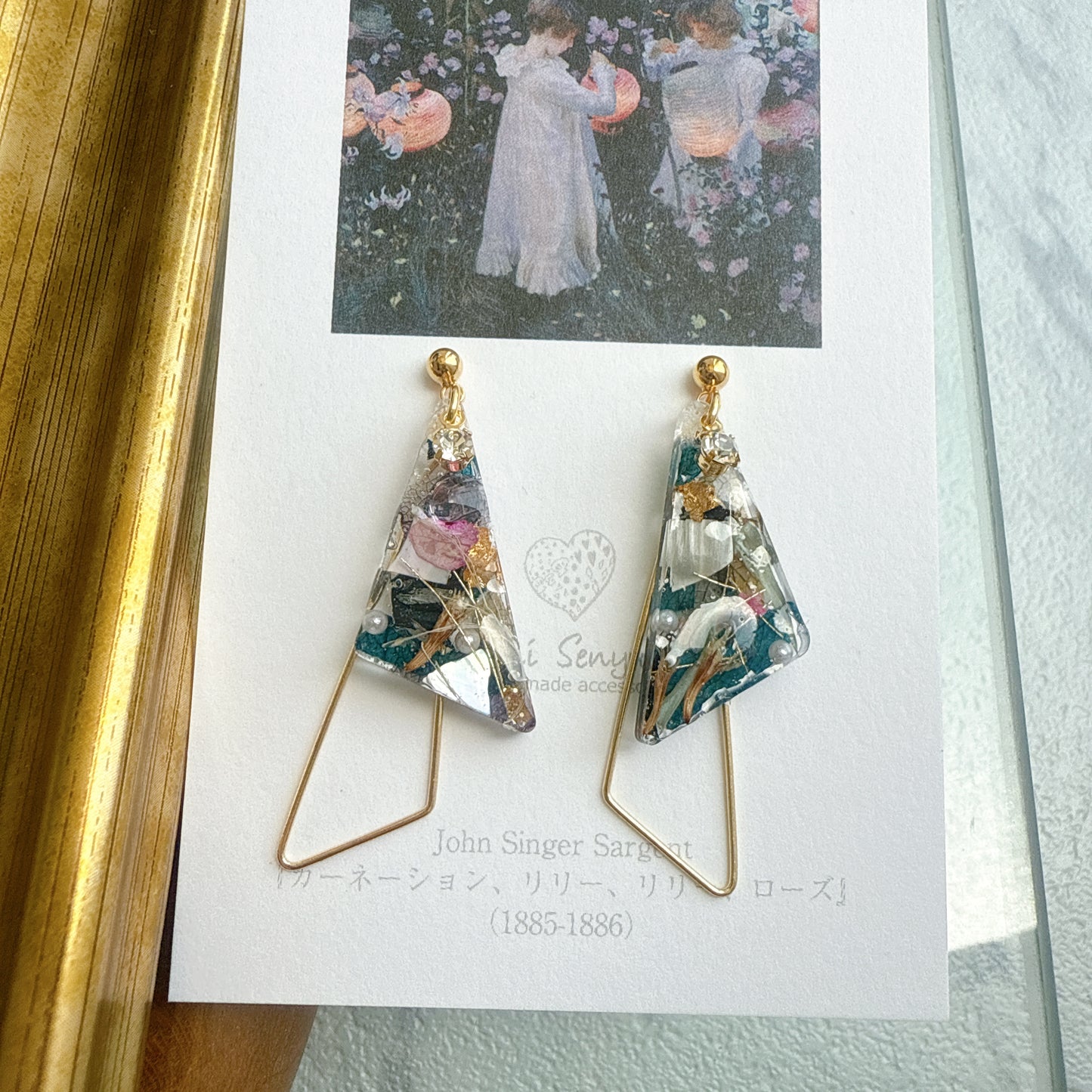 Sargent Inspired Triangular Floral Earrings - No.1