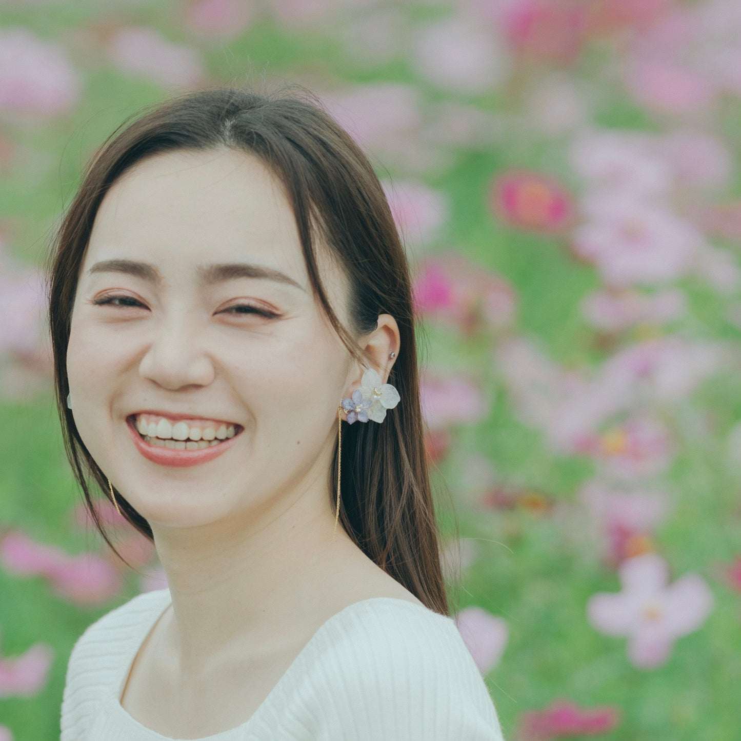 Hydrangea Flying Butterfly Earrings No.52 - Titanium Pierce(ピアス)