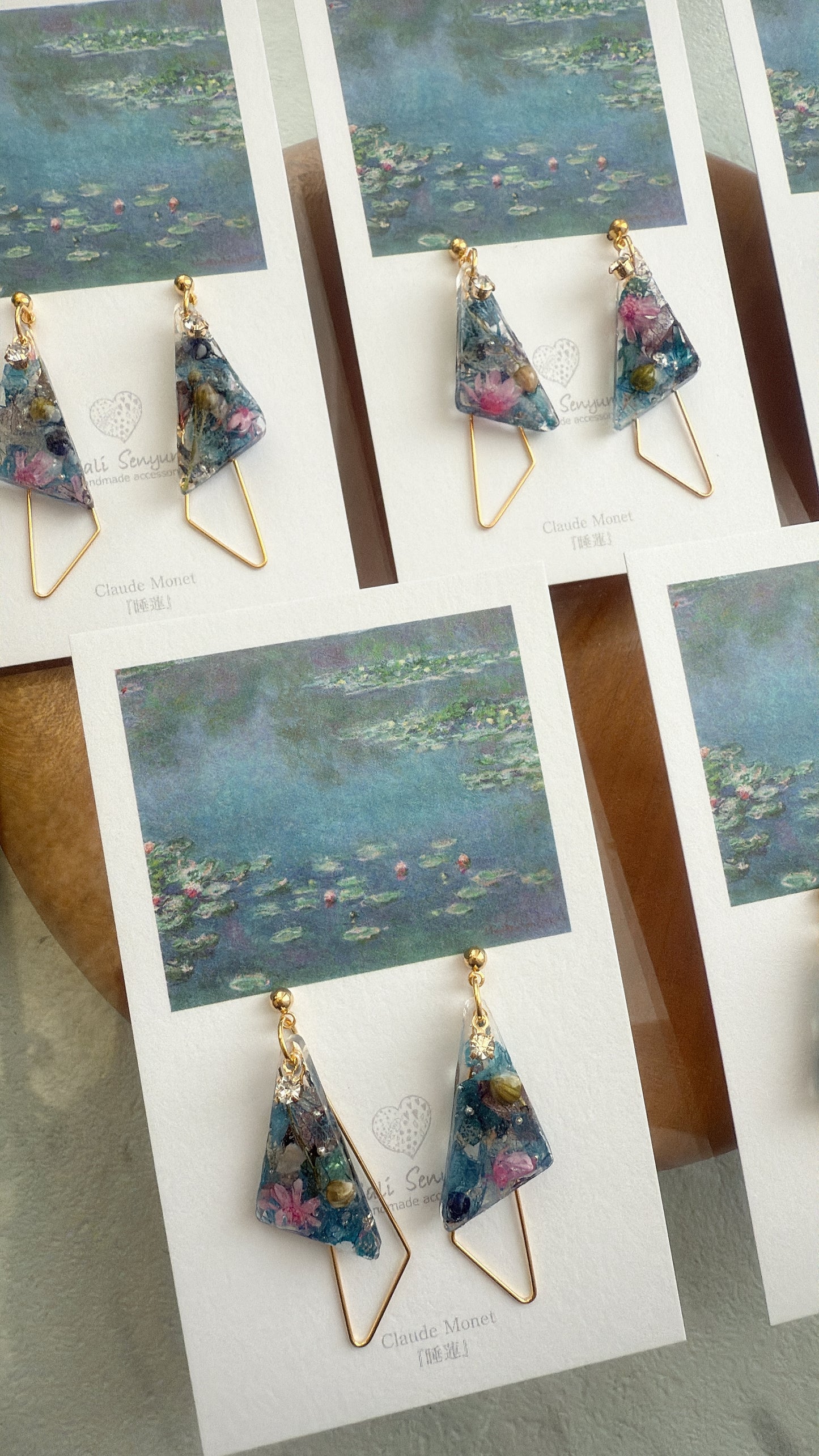 Claude Monet Water Lilies Inspired Triangular Floral Earrings - No.29