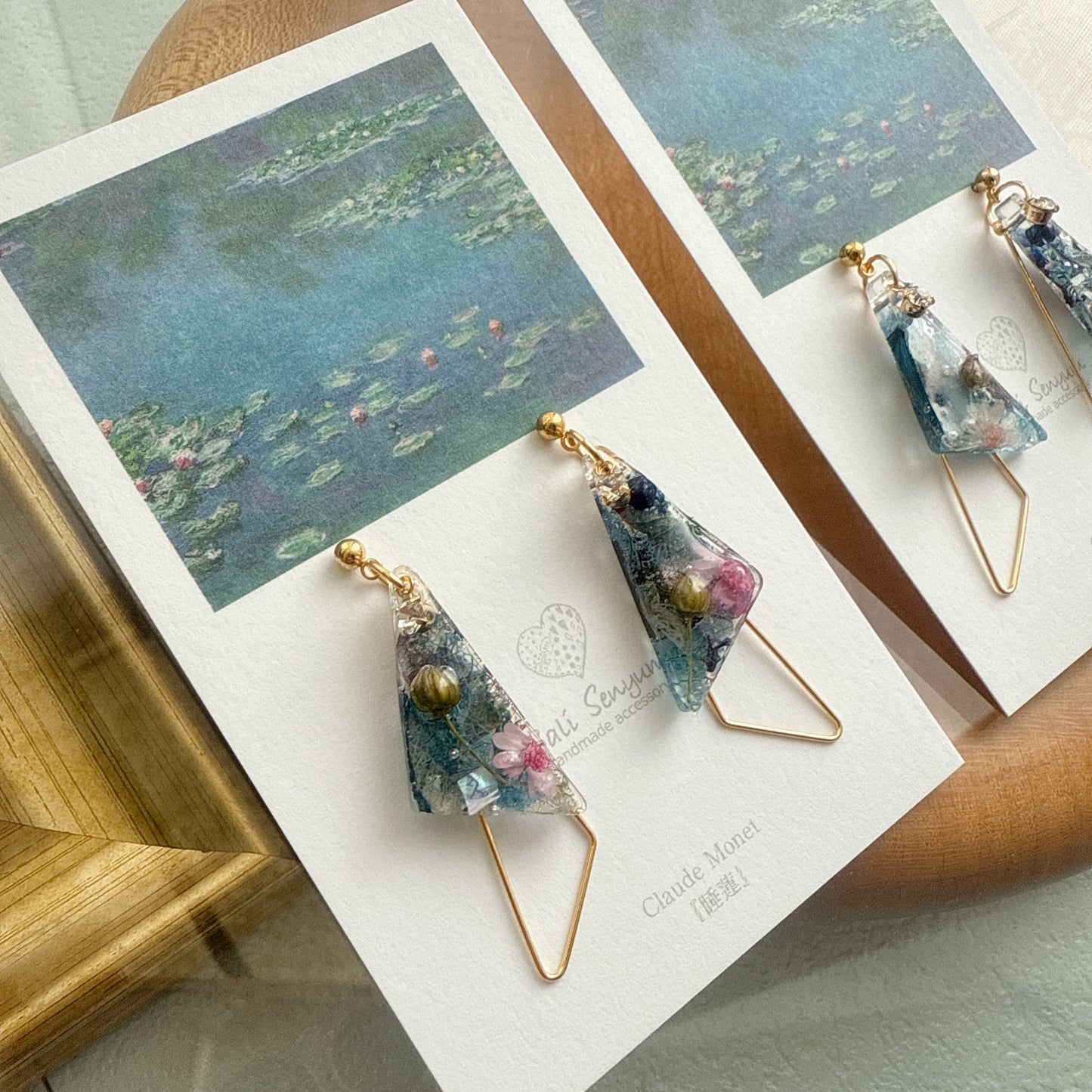 Claude Monet Water Lilies Inspired Triangular Floral Earrings - No.30