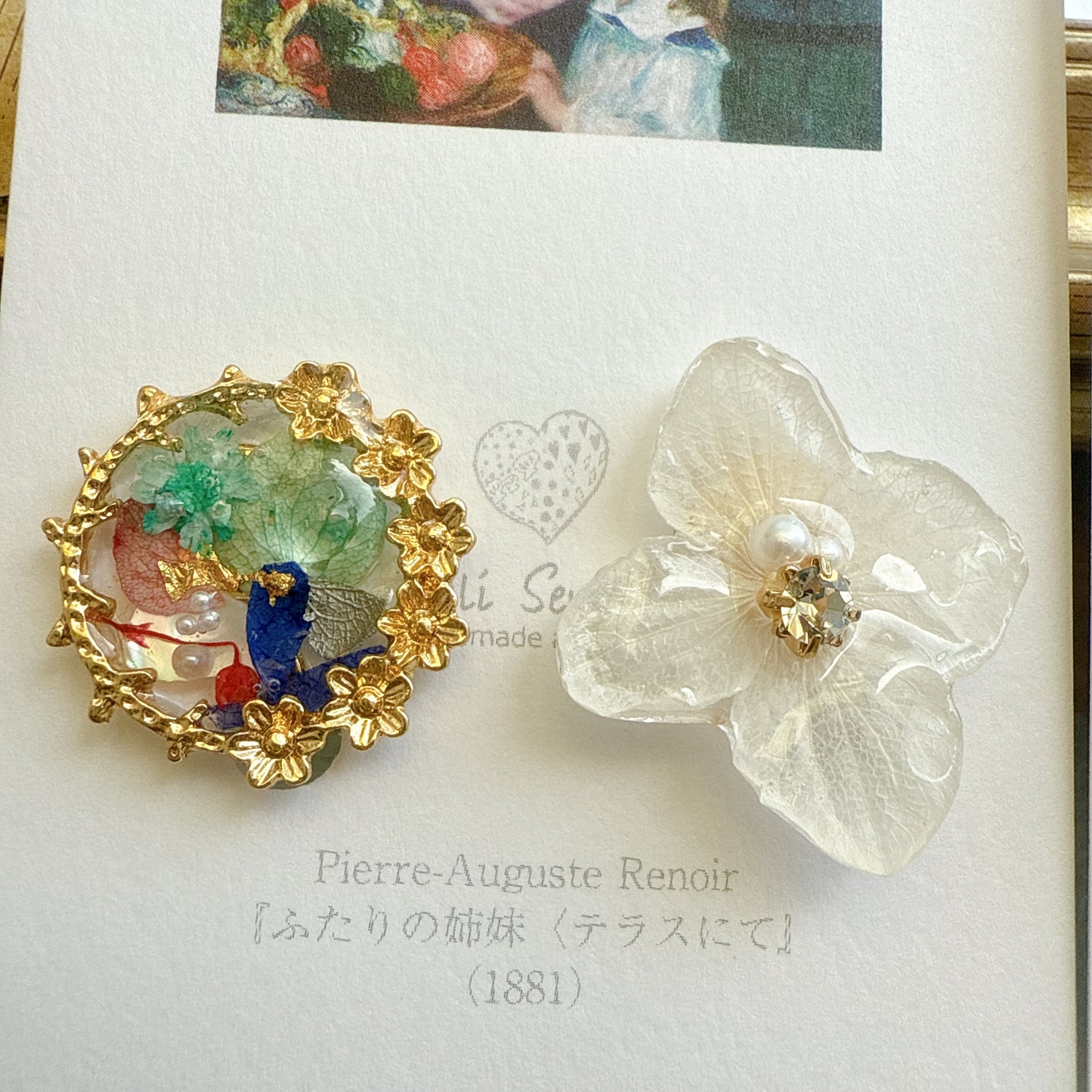 Renoir Inspired Flower Earrings No.2 イヤリング Clip-on "ふたりの姉妹"