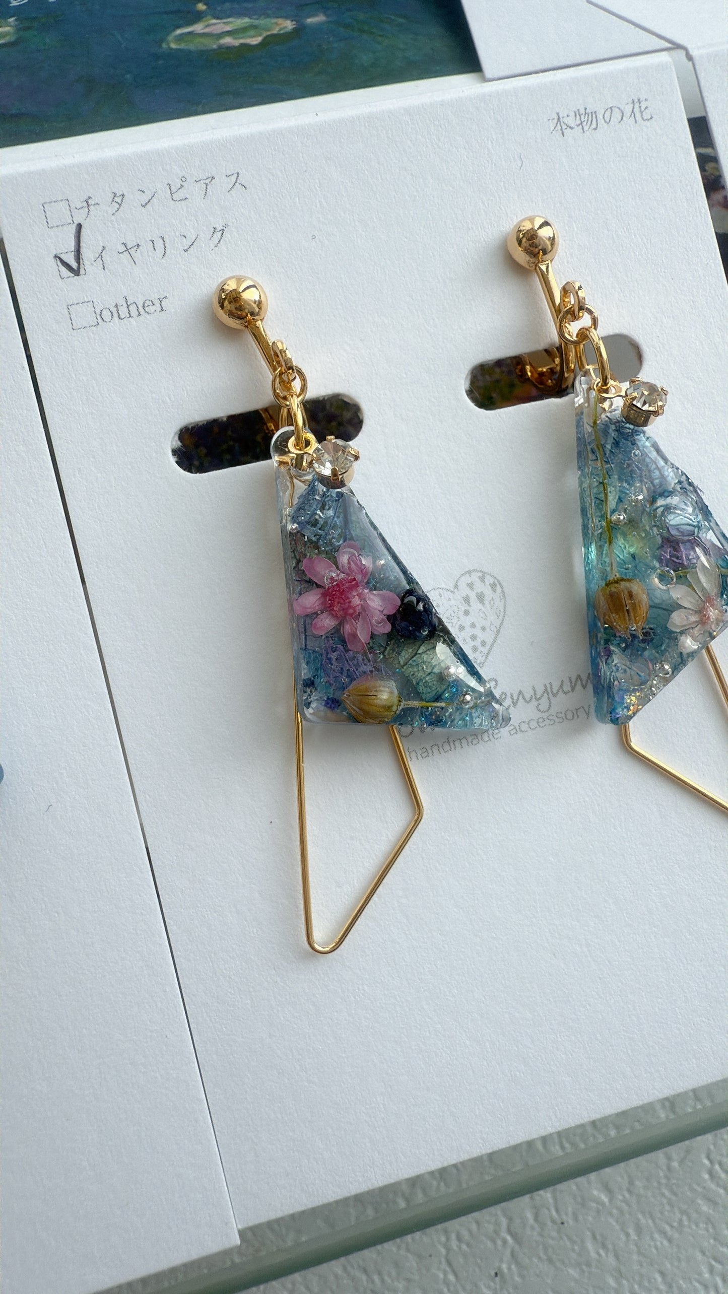 Claude Monet Water Lilies Inspired Triangular Floral Earrings - No.27
