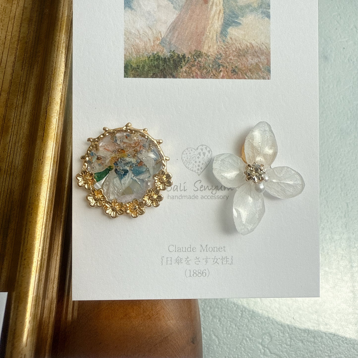 Monet Inspired Flower Earrings No.1 Titanium Pierce ピアス "日傘をさす女性"