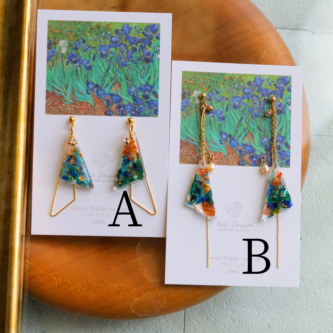Gogh Inspired Triangular Floral Earrings-アイリス