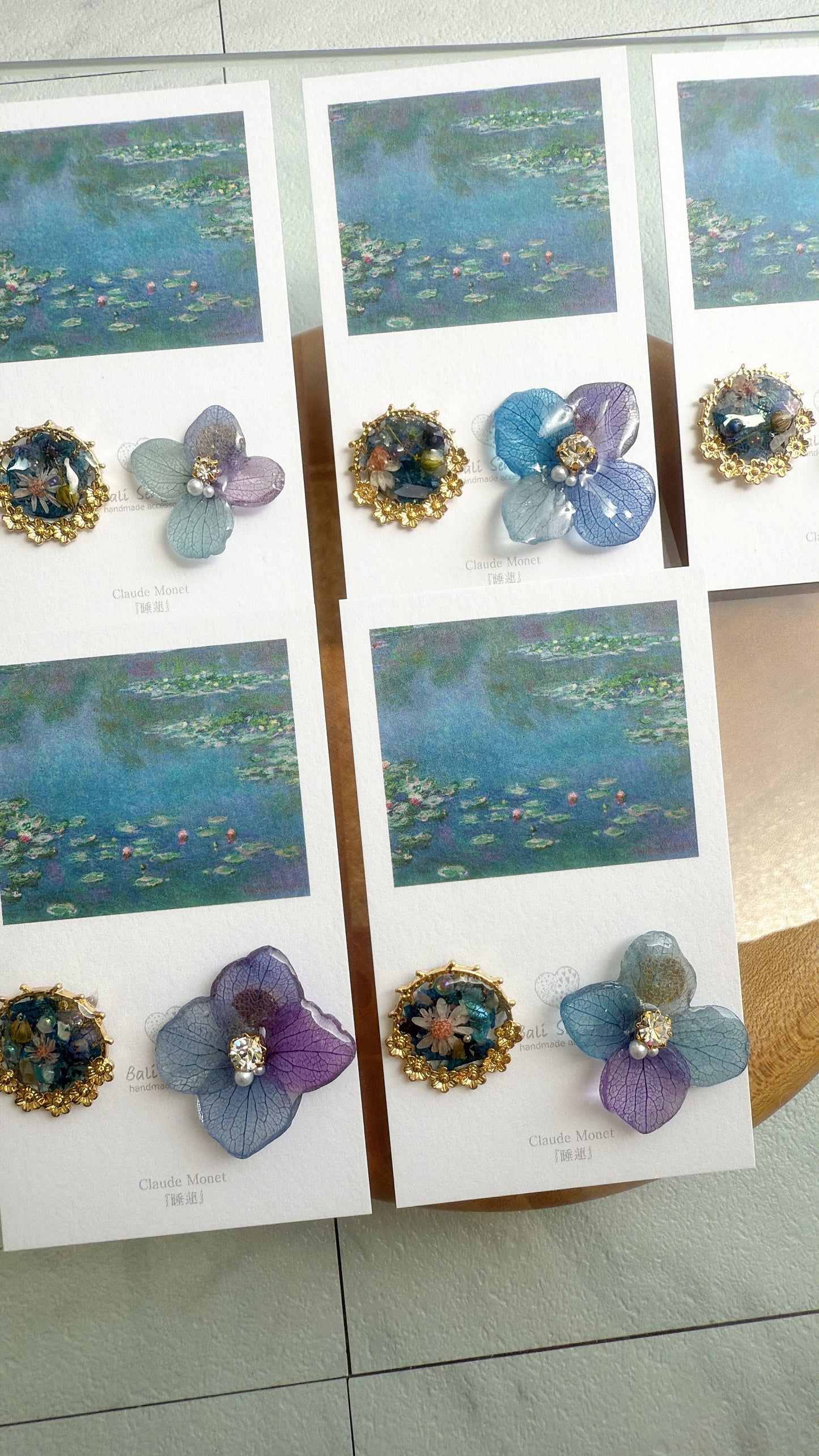 Monet Inspired Flower and Medallion Earrings No.3 ピアスTitanium Pierce 睡蓮