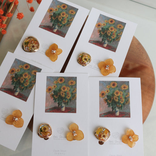 Monet Inspired Flower Earrings No.11 イヤリング Clip-on ひまわり