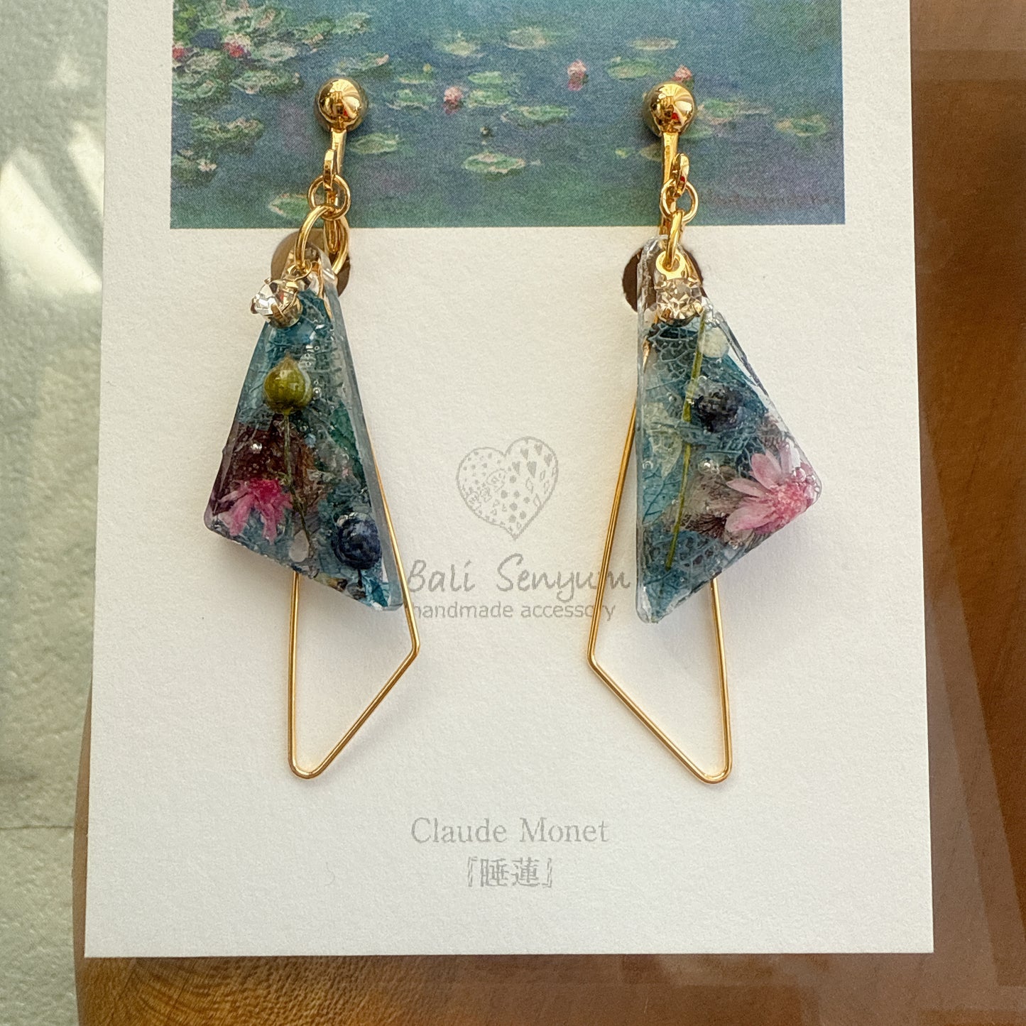 Claude Monet Water Lilies Inspired Triangular Floral Earrings - No.32