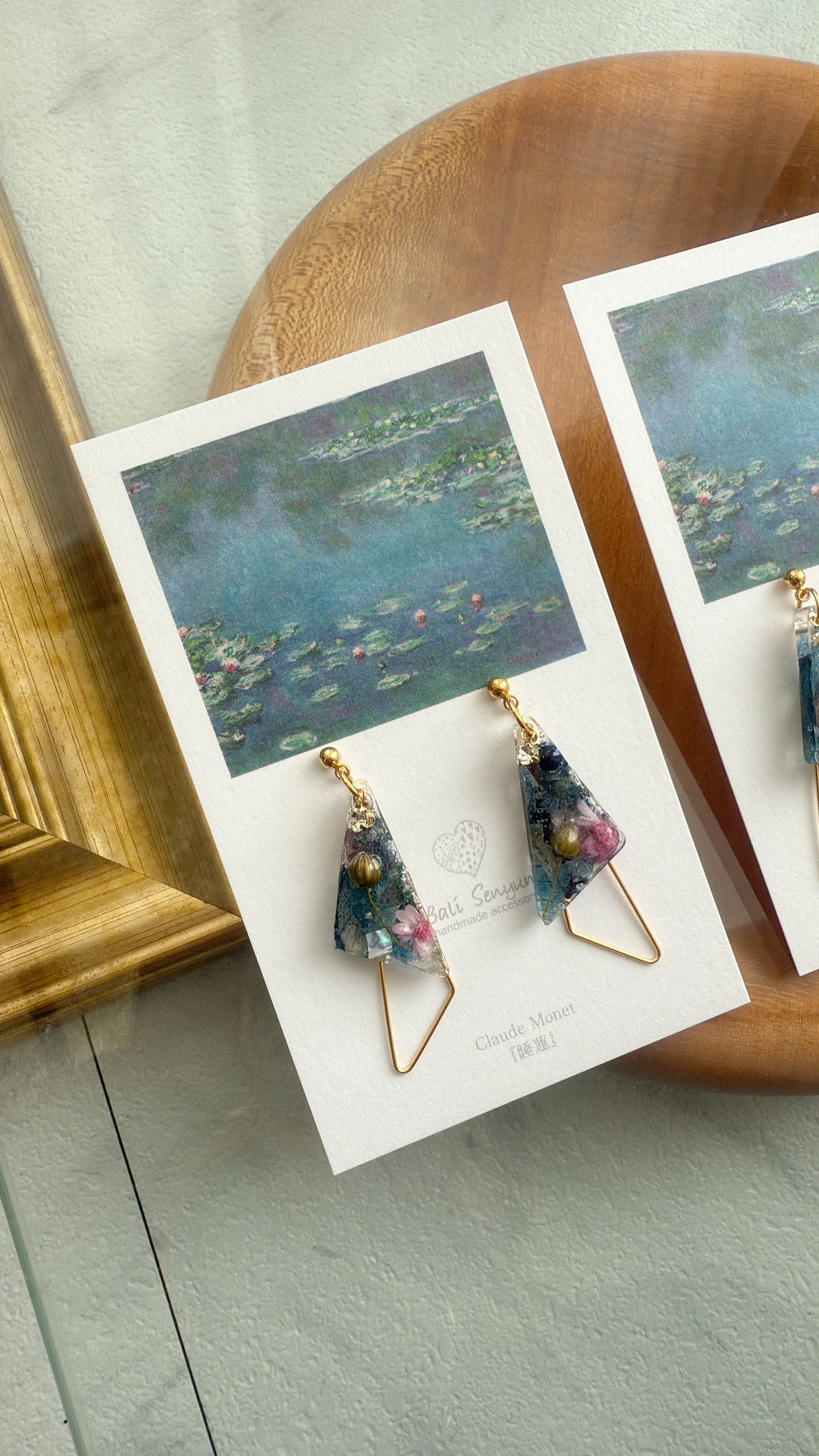 Claude Monet Water Lilies Inspired Triangular Floral Earrings - No.30