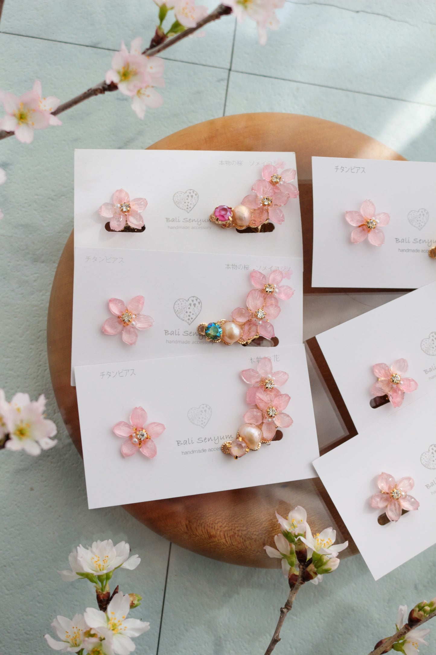 Someiyoshino Double Sakura Earring and Ear Cuff #S028