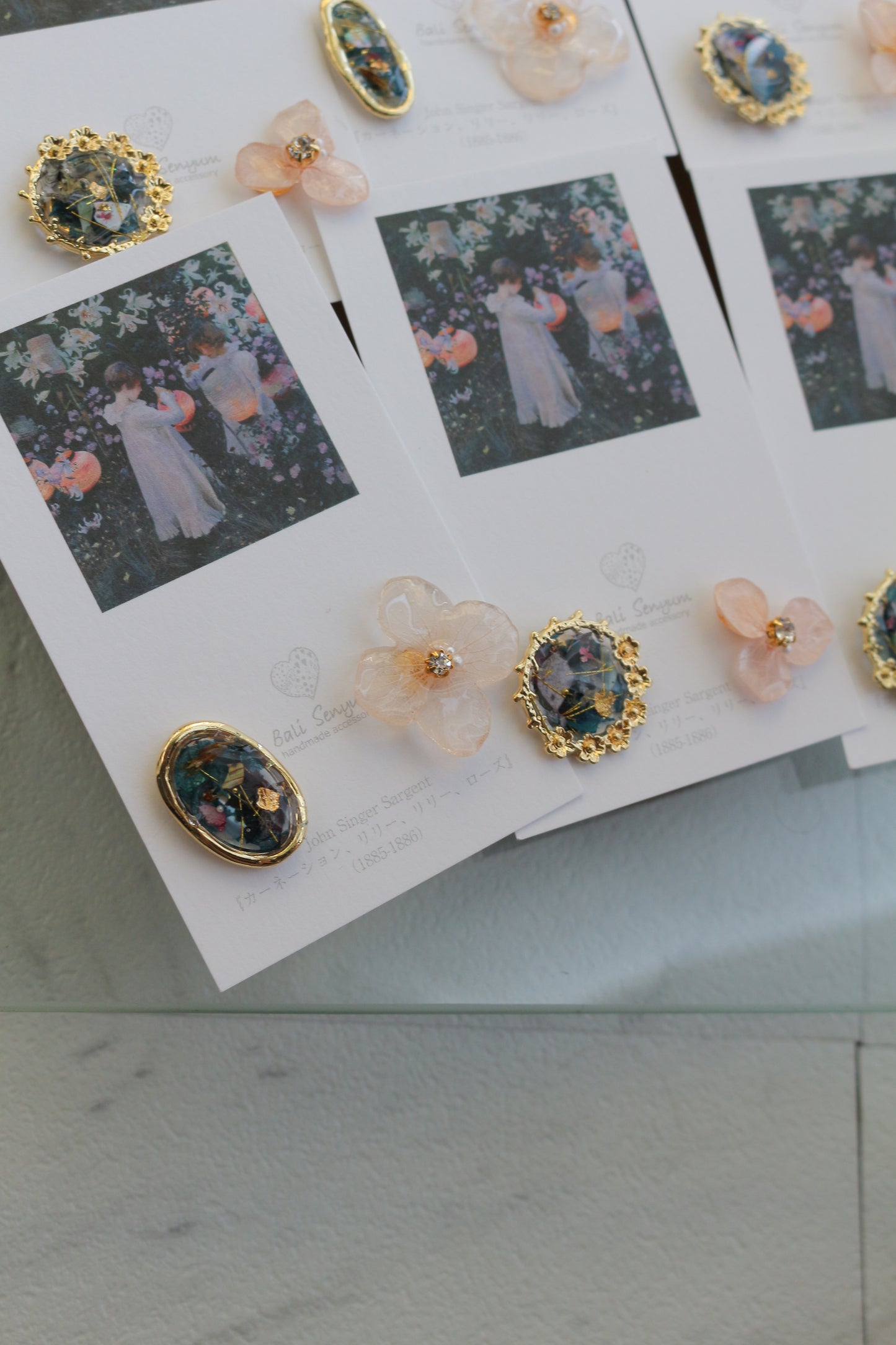 Sargent Inspired Flower and Medallion Earrings No.2 チタンピアスTitanium pierce