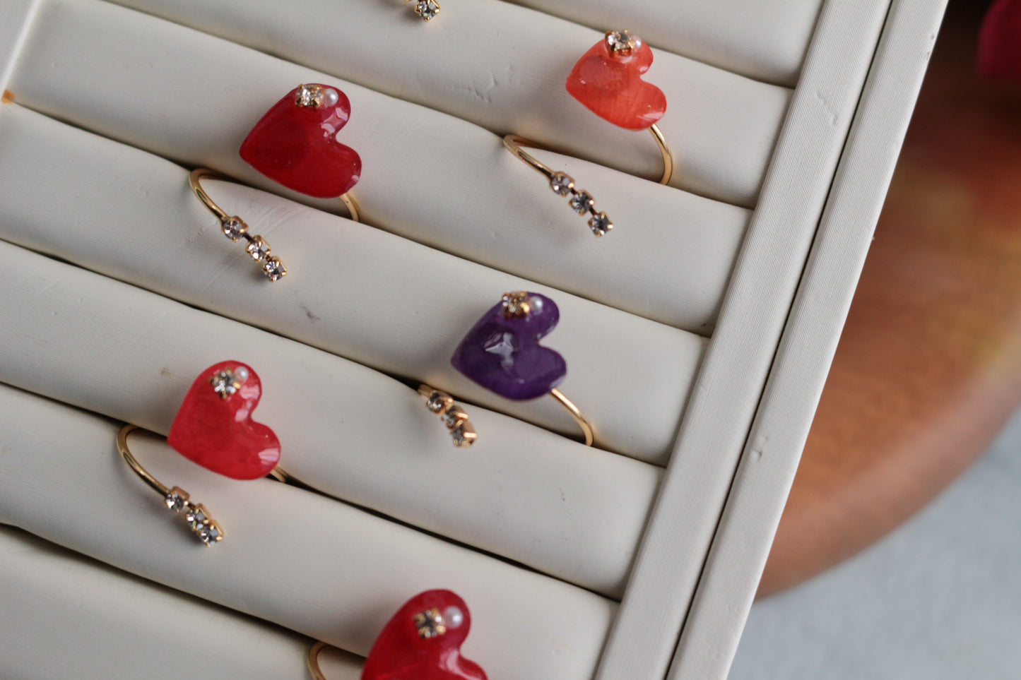 Heart Ring with Three Gems No.1