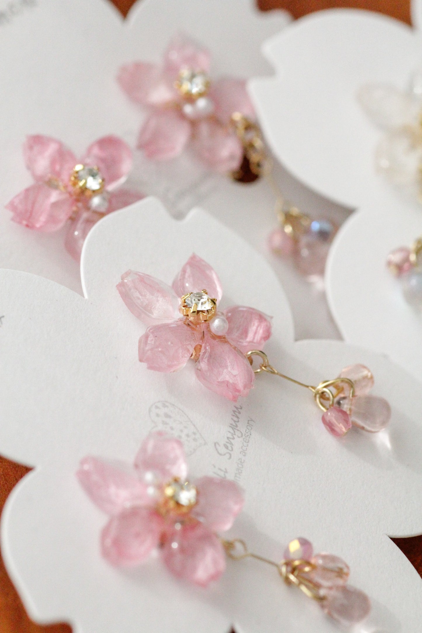 Someiyoshino Sakura Earrings with Petal and Bead Bouquet No.2 #S012