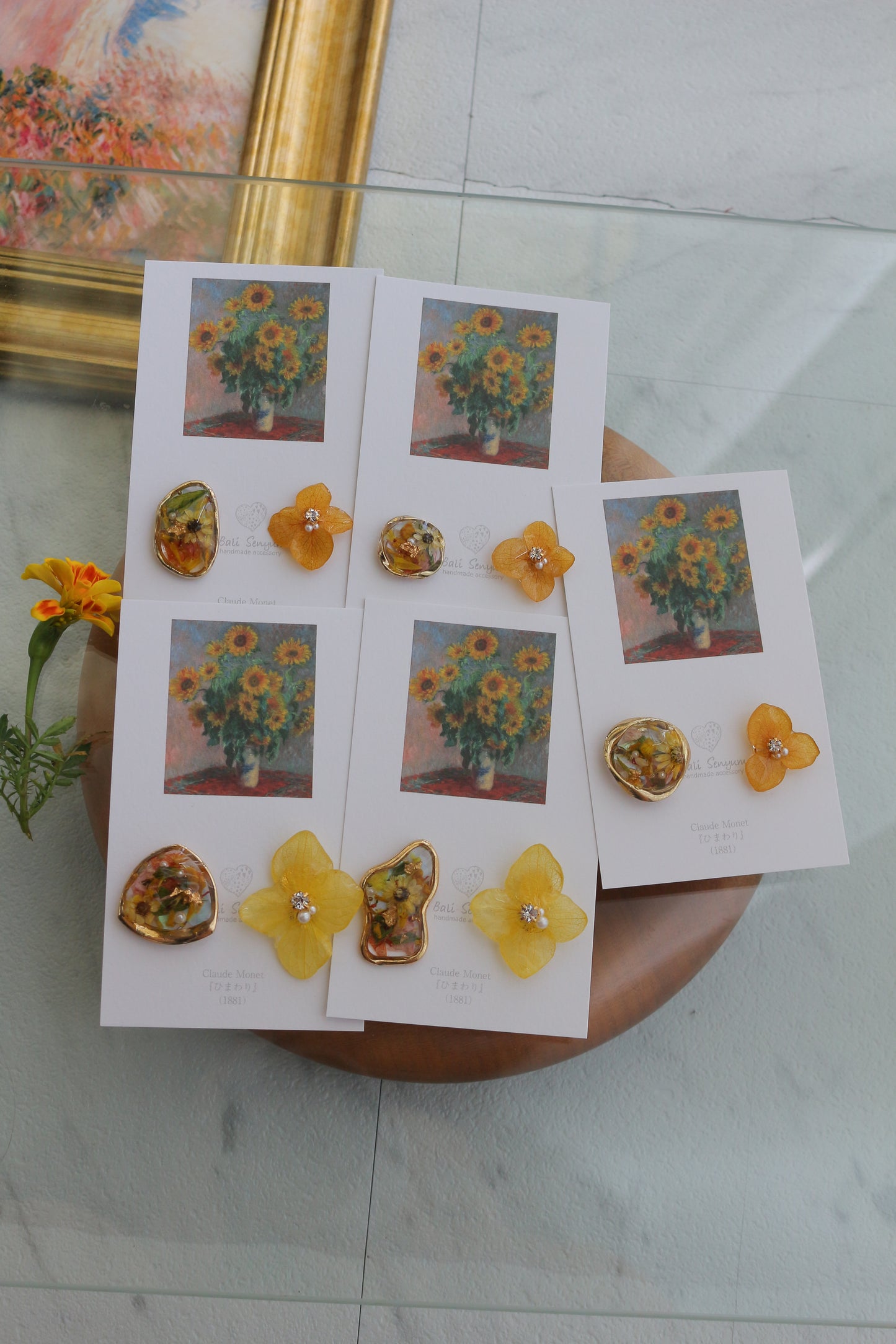 Monet Inspired Flower Earrings No.10 イヤリング Clip-on ひまわり