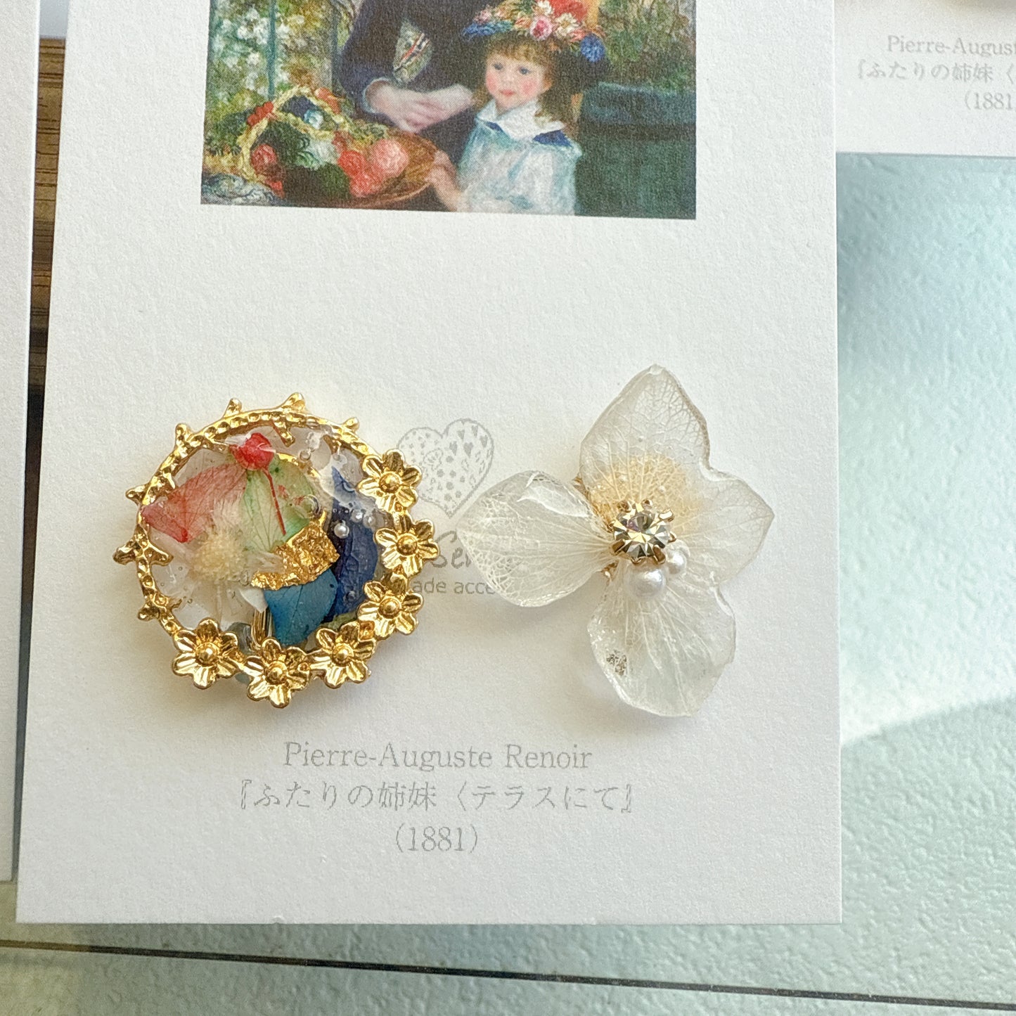 Renoir Inspired Flower Earrings No.2 イヤリング Clip-on "ふたりの姉妹"