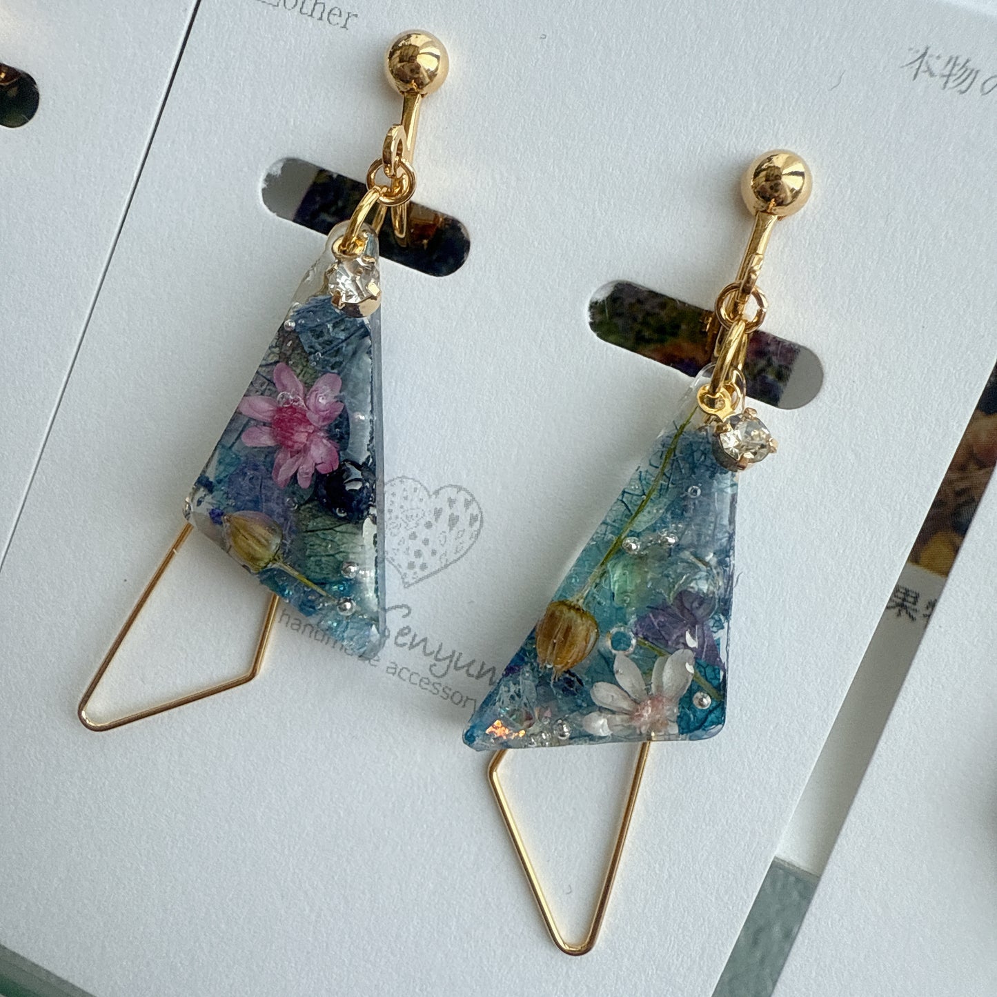 Claude Monet Water Lilies Inspired Triangular Floral Earrings - No.27