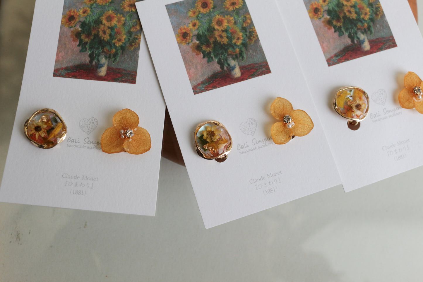 Monet Inspired Flower Earrings No.11 イヤリング Clip-on ひまわり