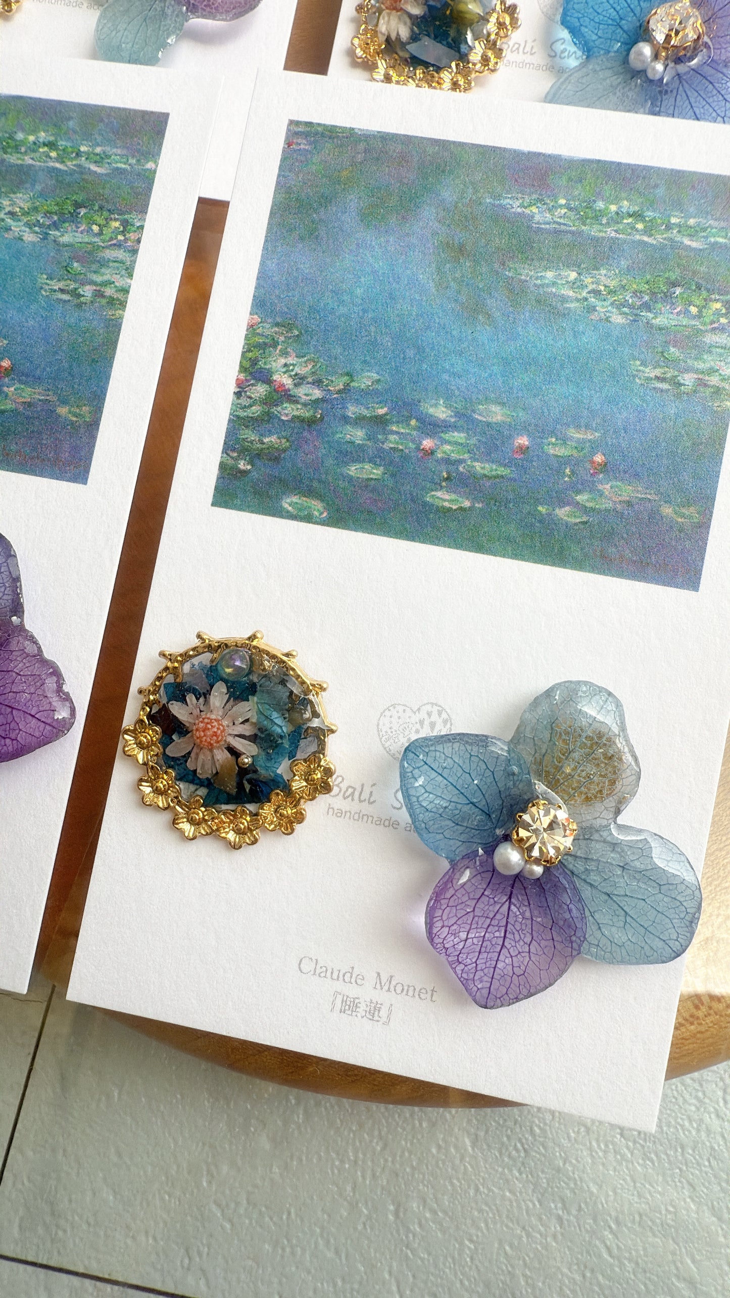 Monet Inspired Flower and Medallion Earrings No.3 ピアスTitanium Pierce 睡蓮