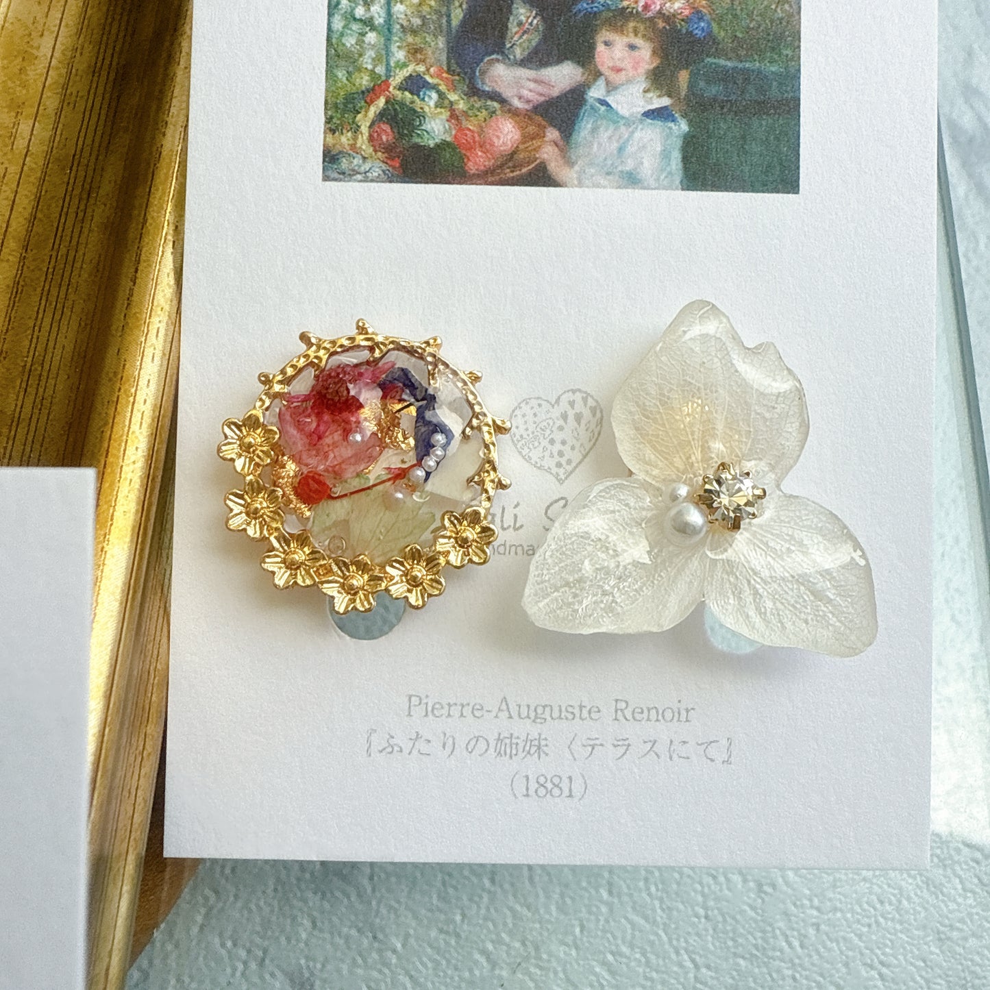 Renoir Inspired Flower Earrings No.2 イヤリング Clip-on "ふたりの姉妹"