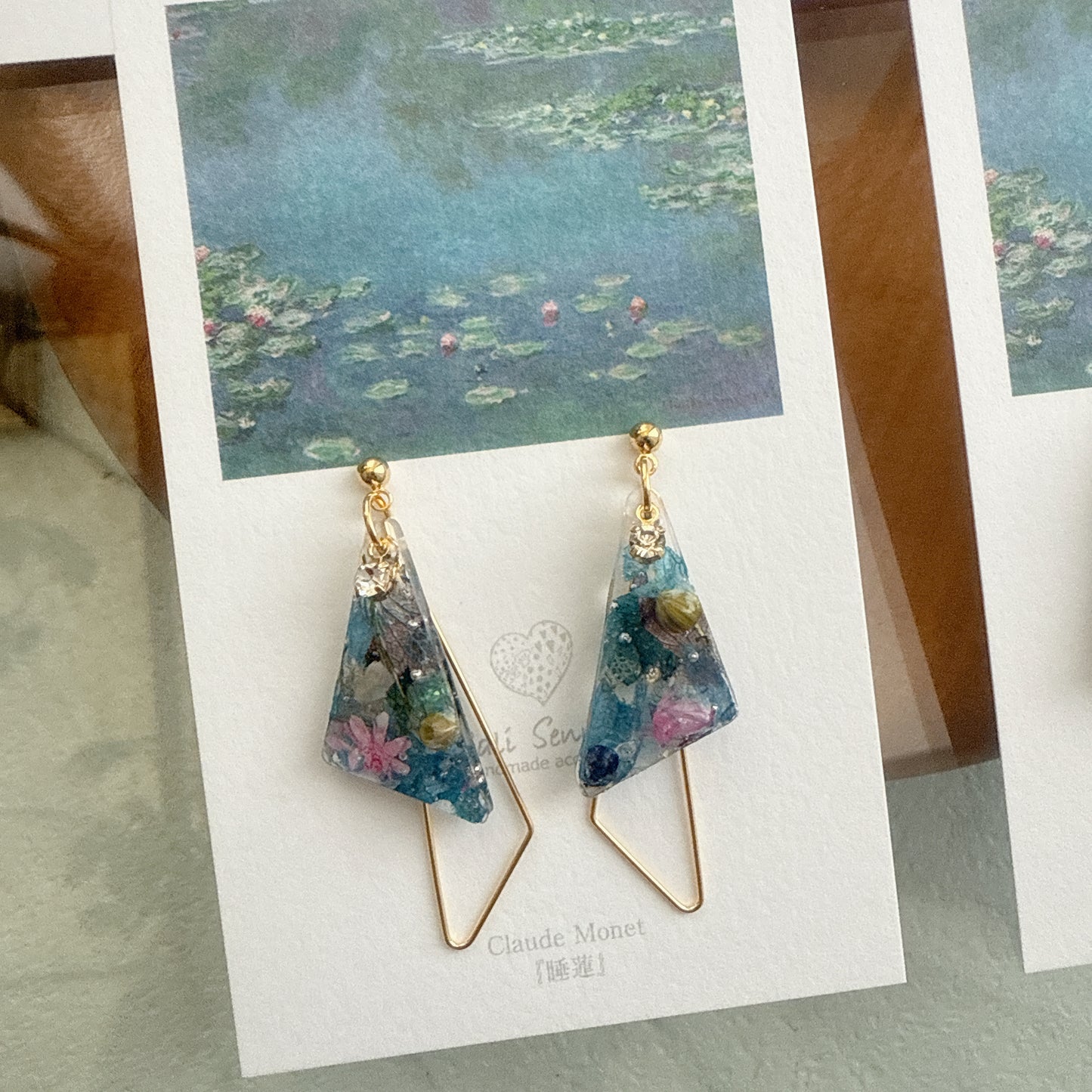 Claude Monet Water Lilies Inspired Triangular Floral Earrings - No.29