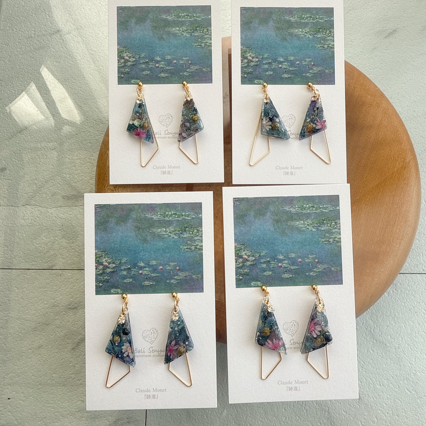 Claude Monet Water Lilies Inspired Triangular Floral Earrings - No.31