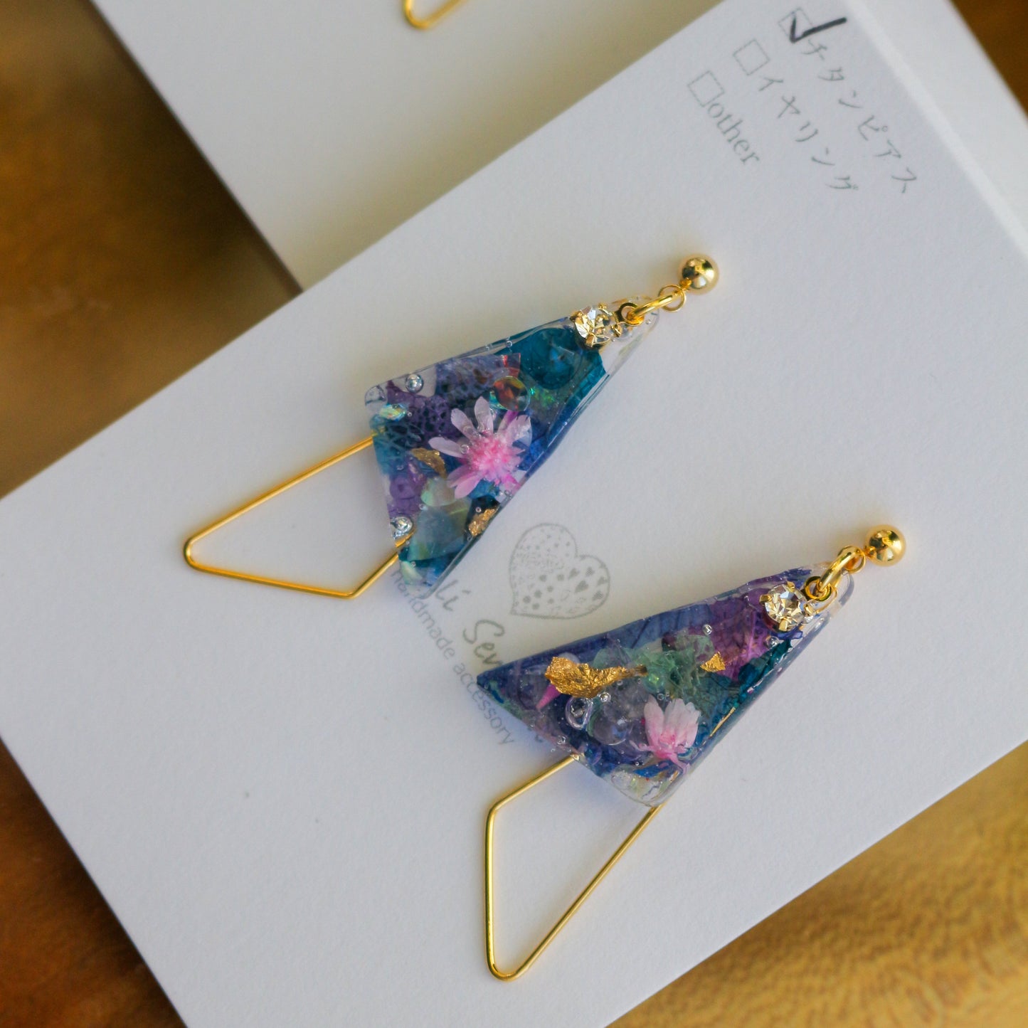 Claude Monet Water Lilies Inspired Triangular Floral Earrings - No.8