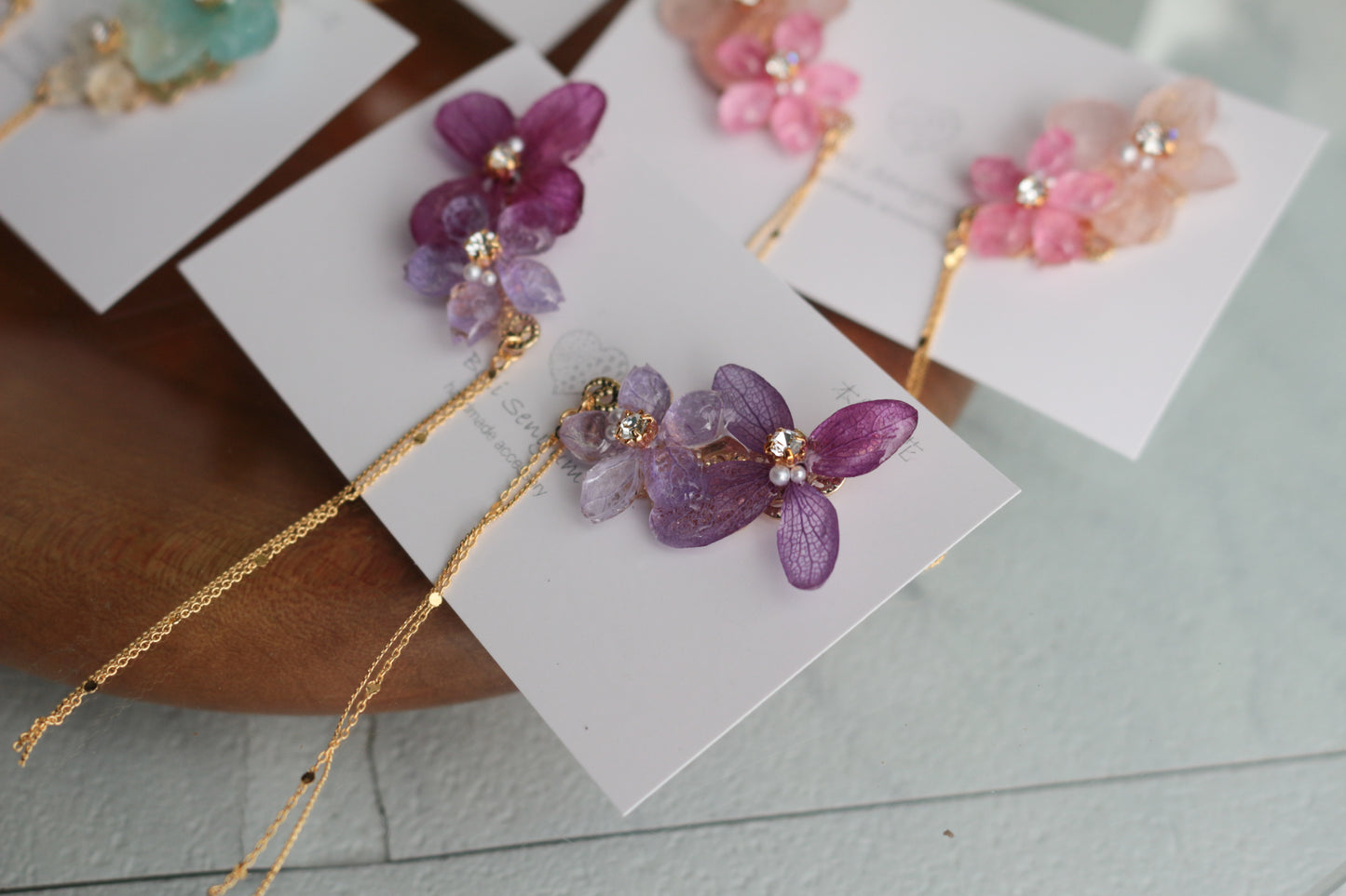 Hydrangea Flying Butterfly Earrings No.40 - Titanium Pierce(ピアス)