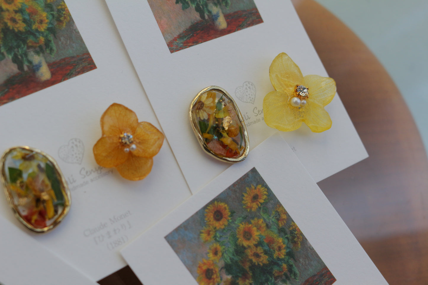 Monet Inspired Flower Earrings No.8 イヤリング Clip-on ひまわり