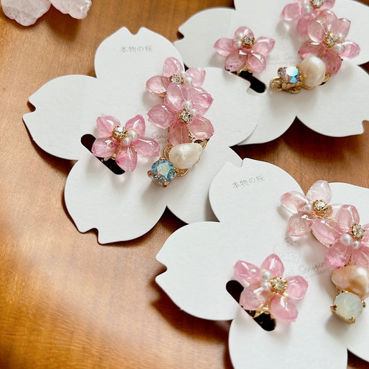 Someiyoshino Double Sakura Earring and Ear Cuff #S028