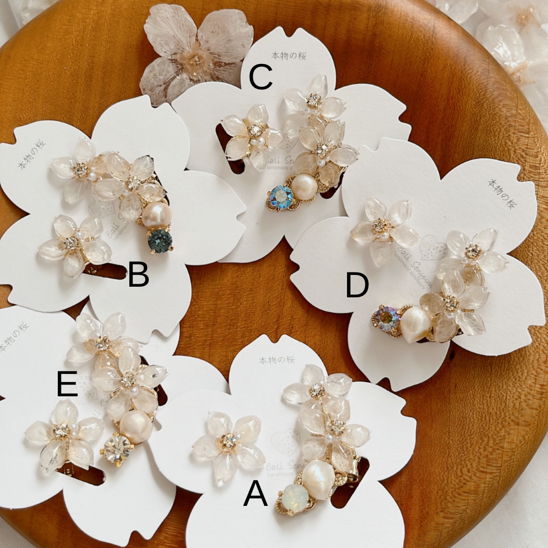 Someiyoshino Double Sakura Earring and Ear Cuff 〜 White #S026