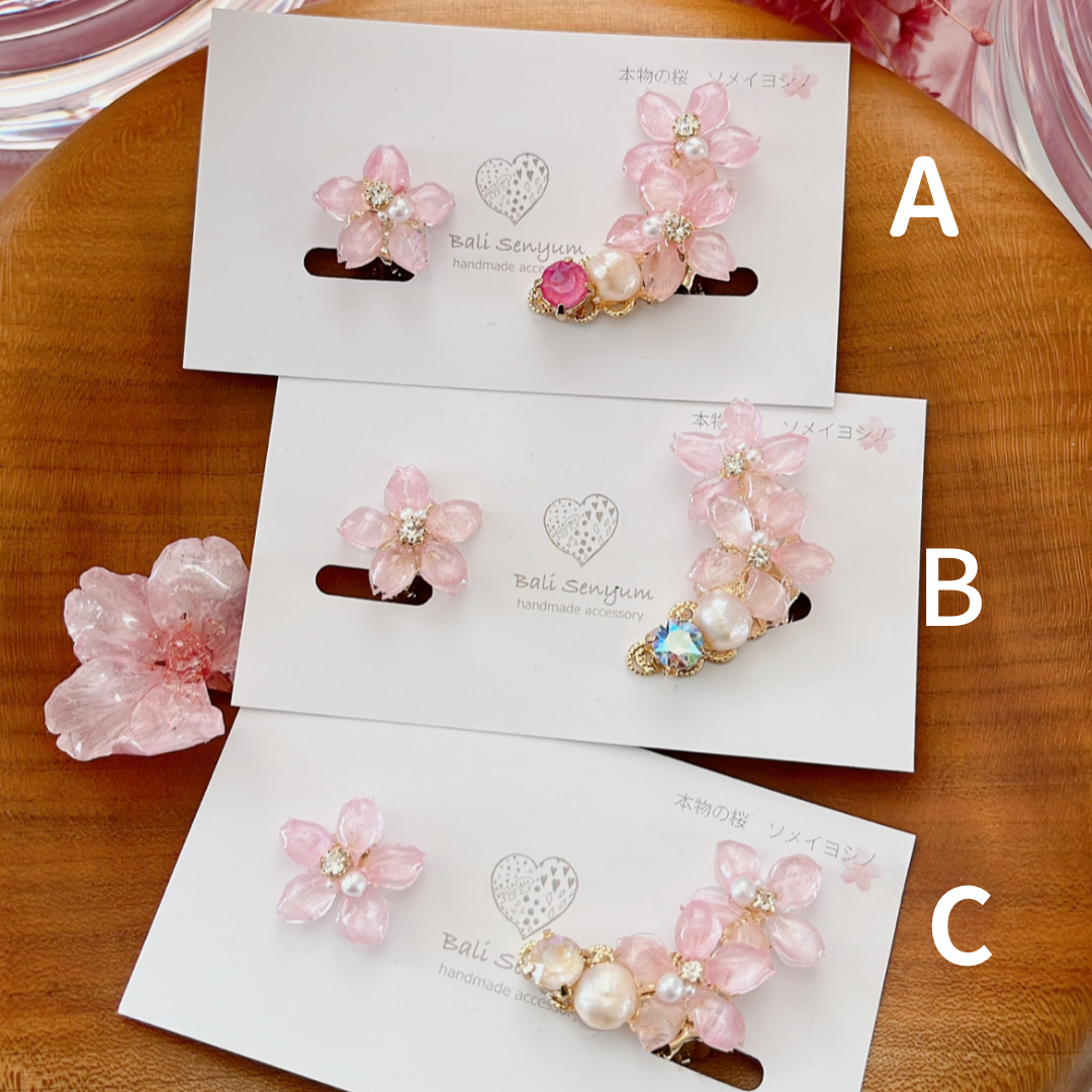 Someiyoshino Double Sakura Earring and Ear Cuff #S028