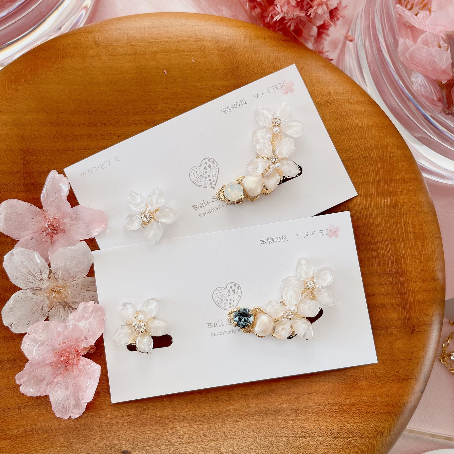 Someiyoshino Double Sakura Earring and Ear Cuff 〜 White #S026