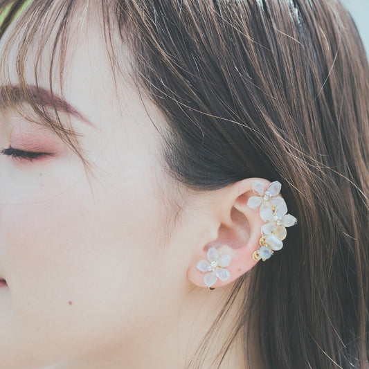Someiyoshino Double Sakura Earring and Ear Cuff 〜 White #S026