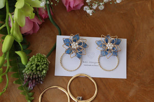 Blue Three Layer Flower with Hoop Earrings No.2