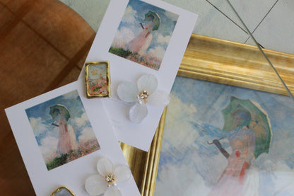 Monet Inspired Flower Earrings No.13 イヤリングClip-on 日傘をさす女性
