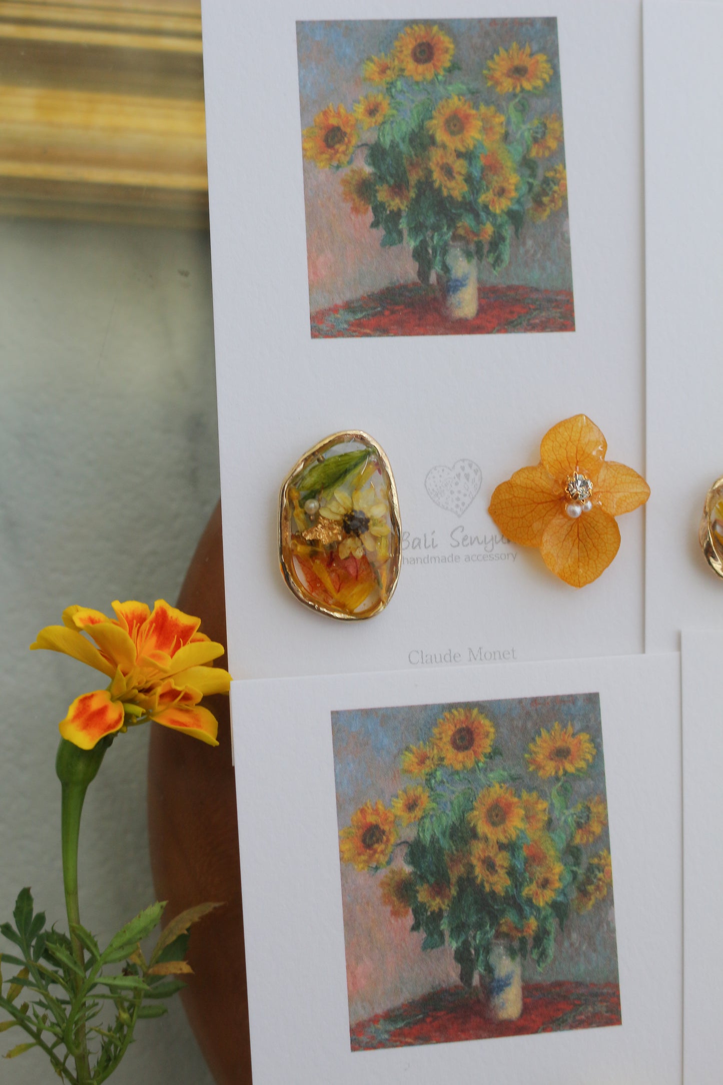 Monet Inspired Flower Earrings No.10 イヤリング Clip-on ひまわり