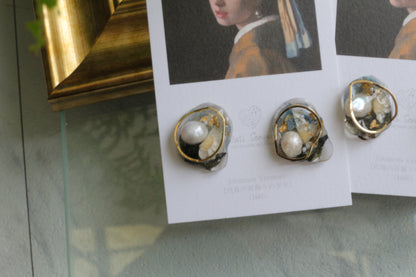 Vermeer's Inspired Flower & Pearl Earrings  No.5 イヤリング Clip-on 真珠の耳飾りの少女