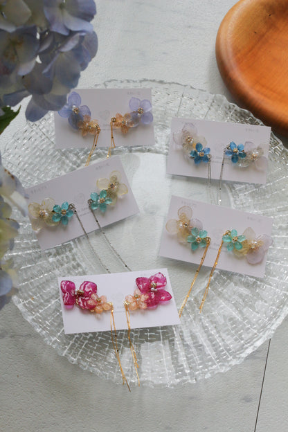 Hydrangea Flying Butterfly Earrings No.56 - Titanium Pierce(ピアス）