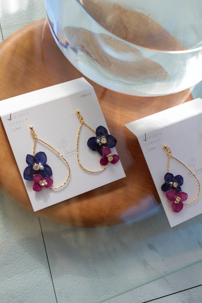 Teardrop Hoop Earrings with Hydrangeas No.19