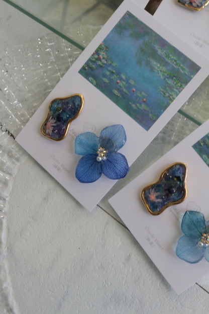 Monet's Water Lilies Inspired Flower and Medallion No.24 イヤリング Clip-on 睡蓮
