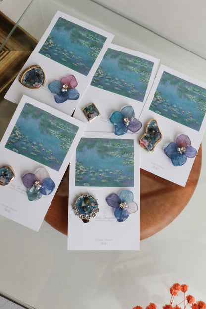 Monet's Water Lilies Inspired Flower and Medallion No.14イヤリング Clip-on 睡蓮