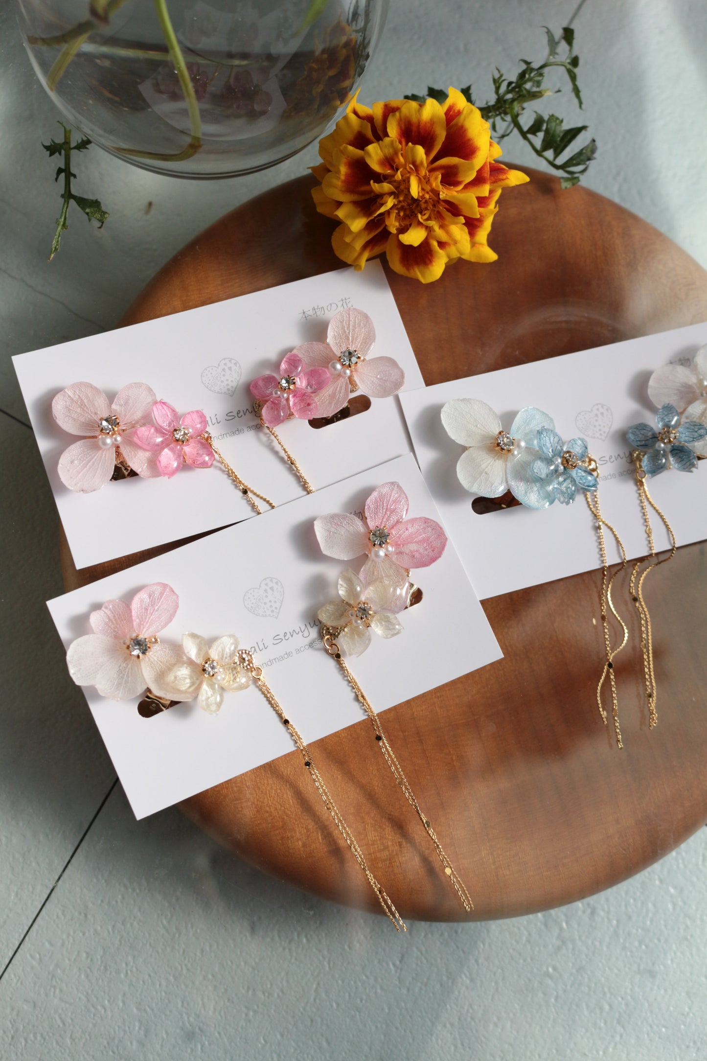 Hydrangea Flying Butterfly  No.42 - Clip-on(イヤリング）