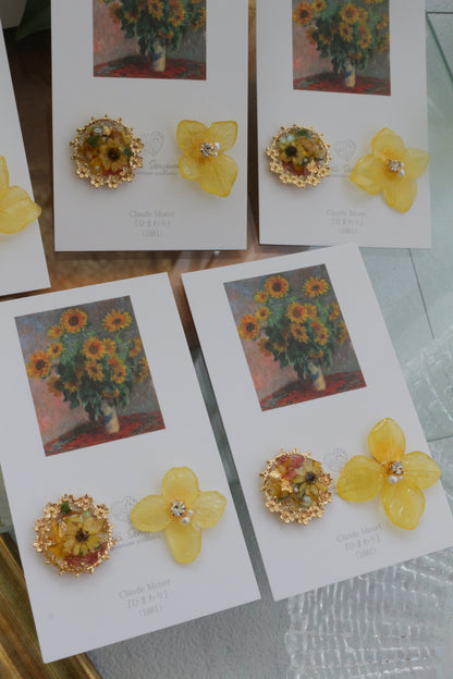 Monet Inspired Flower Earrings No.18 ピアスTitanium Pierce ひまわり