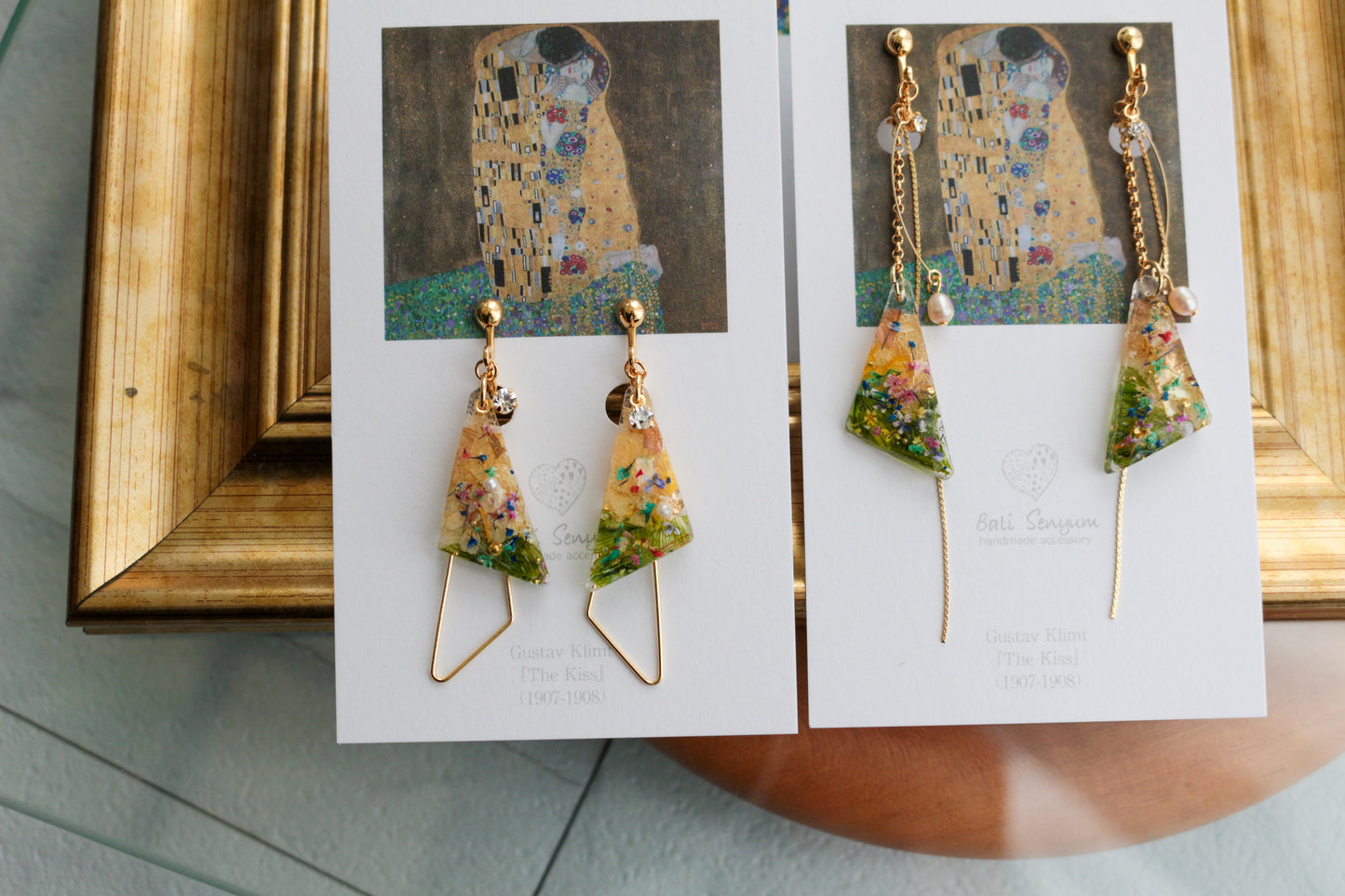 Gustav Klimt Inspired Triangular Floral Earrings - Kiss