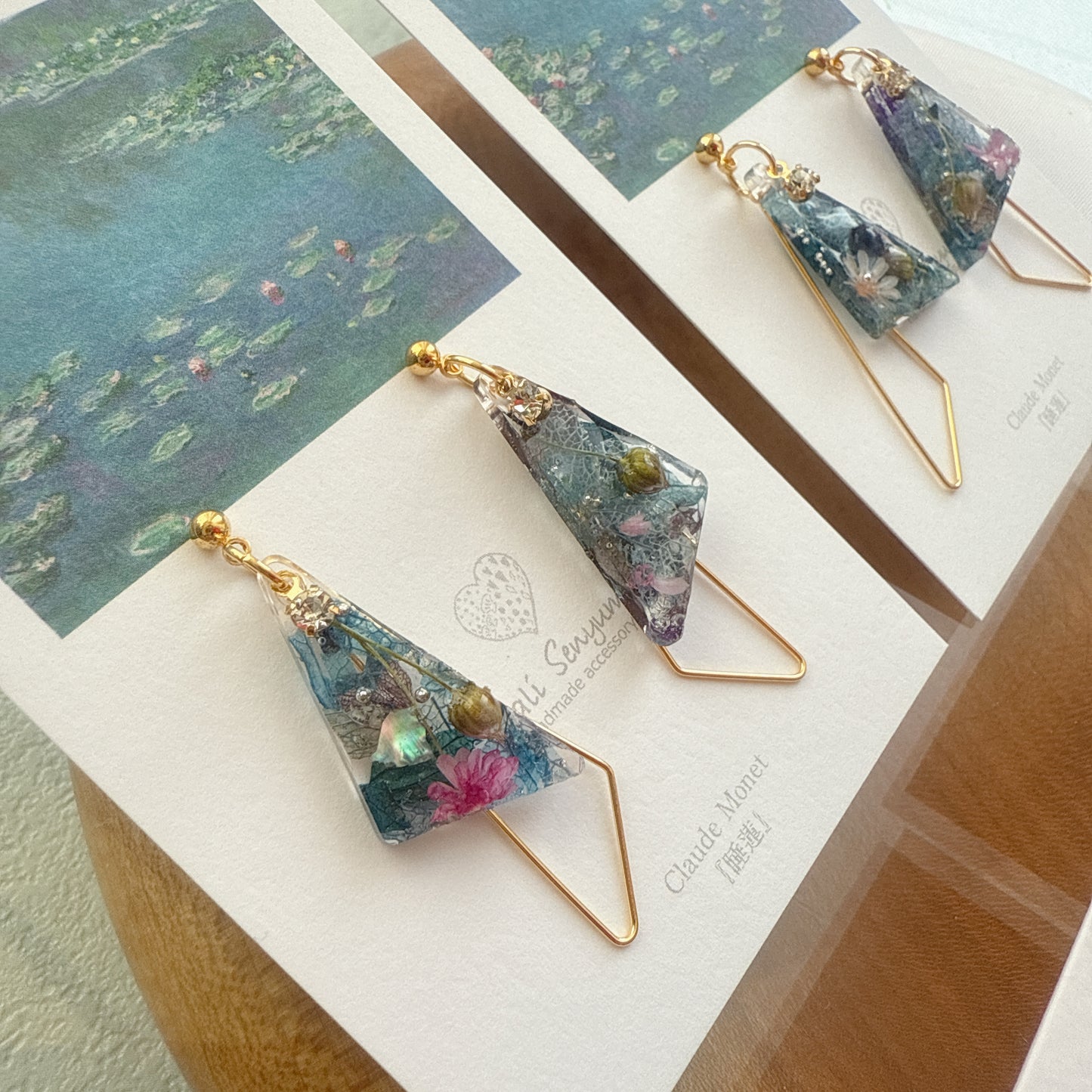 Claude Monet Water Lilies Inspired Triangular Floral Earrings -  No.31