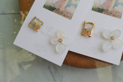 Monet Inspired Flower Earrings No.19 ピアスTitanium Pierce 日傘をさす女性