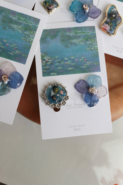 Monet's Water Lilies Inspired Flower and Medallion No.14イヤリング Clip-on 睡蓮